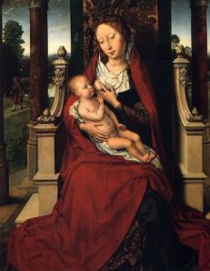 This is a painting from around the 17th century of Mary breastfeeding baby Jesus.
